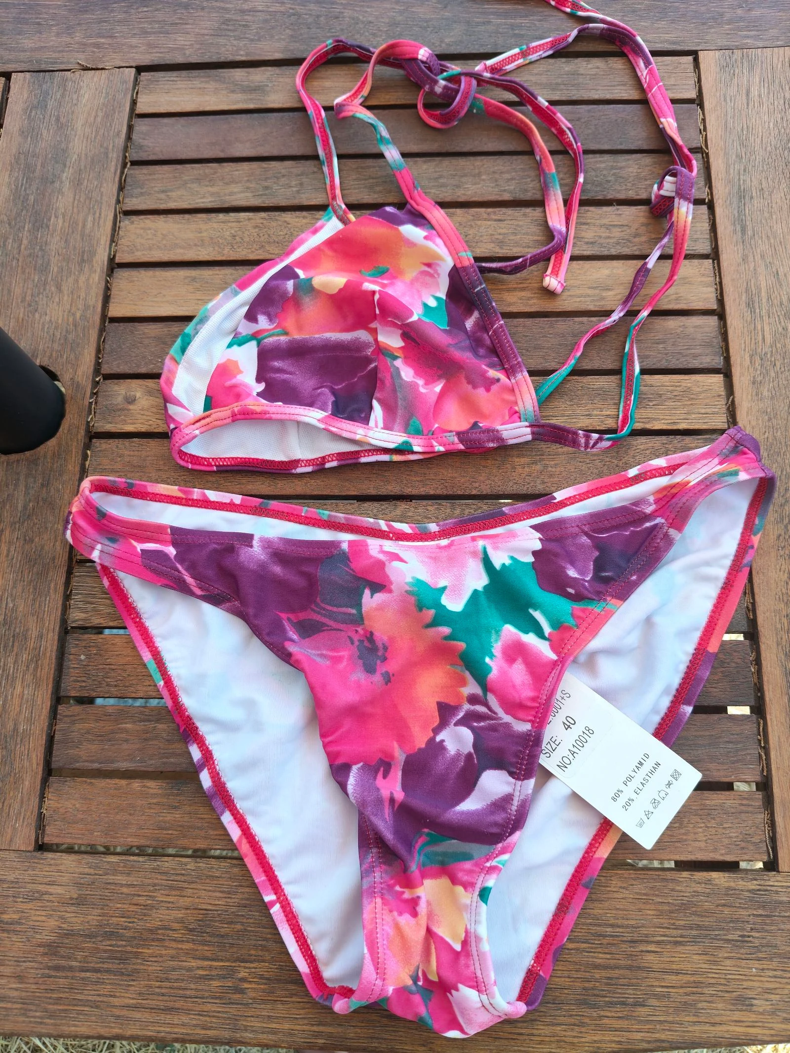 Creator-Bikini mujer L (40) 2 piezas estampado floral fucsia/verde colorido verano